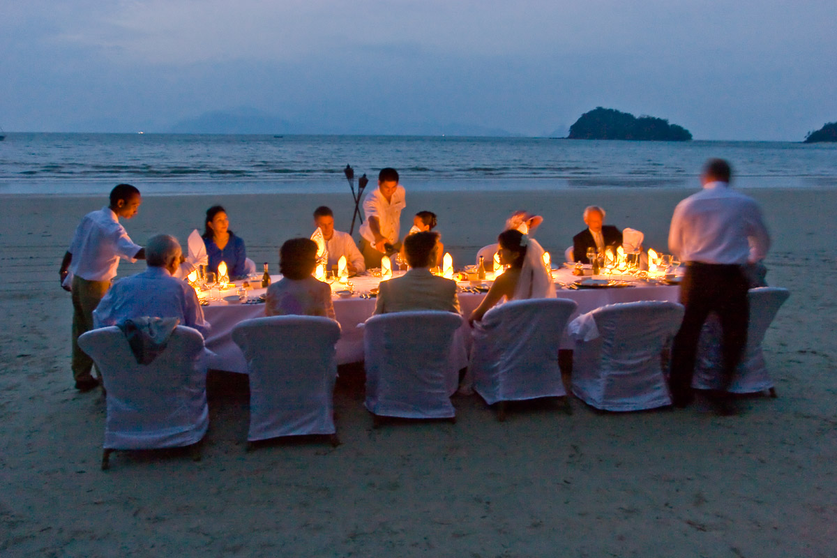 Wedding dinner on the beach at a Datai Wedding