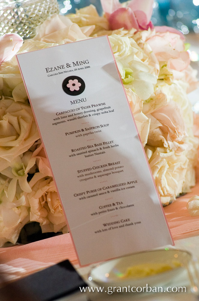 Wedding menu at Carcosa Seri Negara Kuala Lumpur