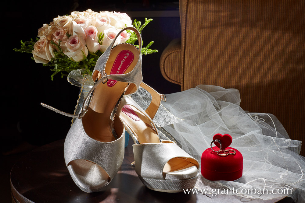 wedding bridal bouquet shoes and ring